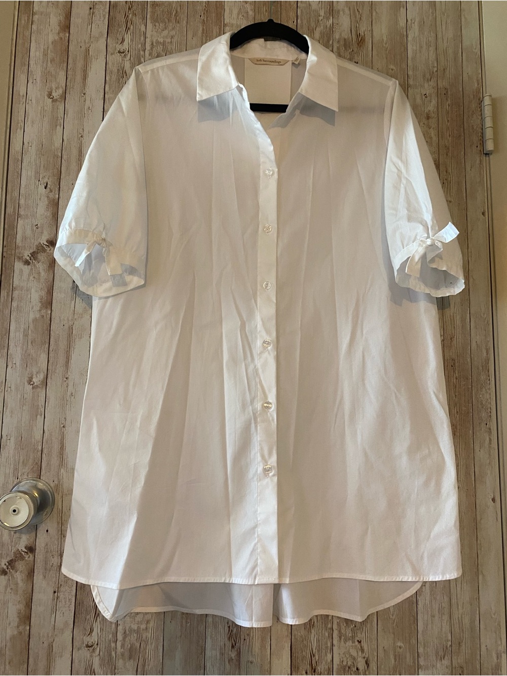 Soft Surroundings women's large long crisp white button down bow sleeves Blouse